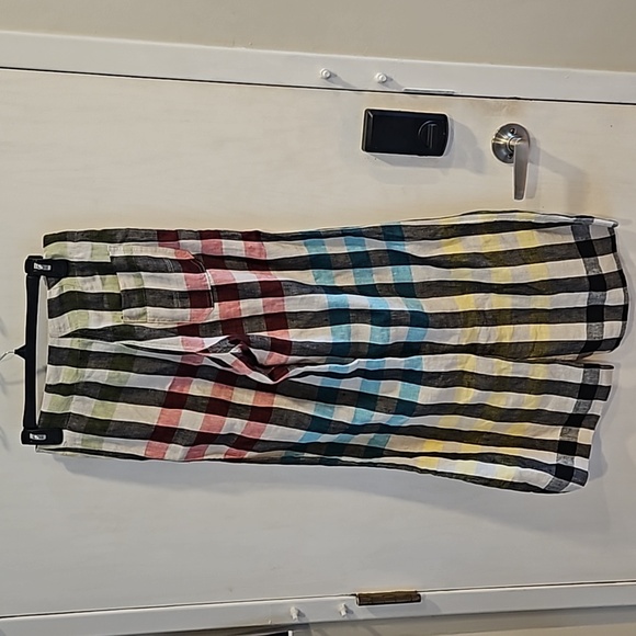 Hannes Roether Colorful Gingham Wide Leg 100% Linen Pants XS - Picture 3 of 10